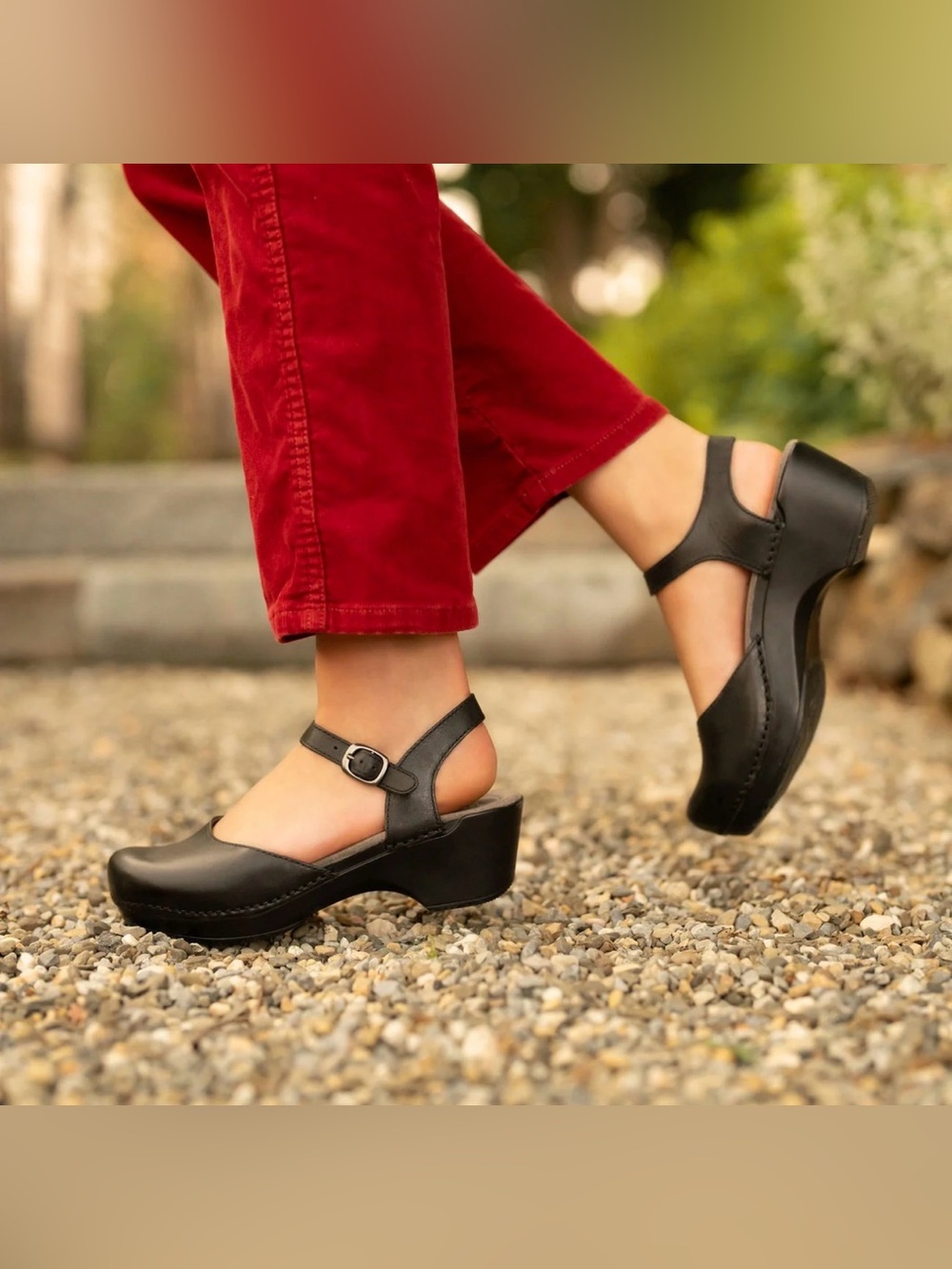 Dansko Black Leather Closed-Toe Ankle Strap Wedge Shoes US 12.5-13 (SH108)
